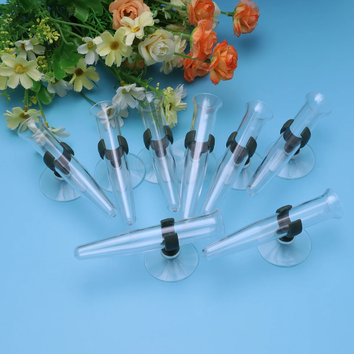 8pcs Flower Tube Vials with Suction Cup Water Storage Pipe Orchid Fresh  Flowers Nutrition Storage Pipe Glass pipes