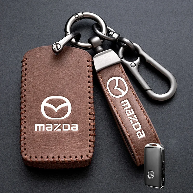 Leather Car Key Cover Case Keychain Ring Protection Shell For Mazda 3 Alexa CX30-CX9 Accessory key case,key case cover,car key shell