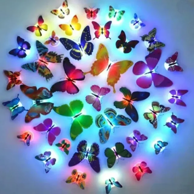 10 pièces 3D LED papillon décoration veilleuse autocollant simple et Double applique murale pour jardin arrière-cour pelouse fête fête Festive 4