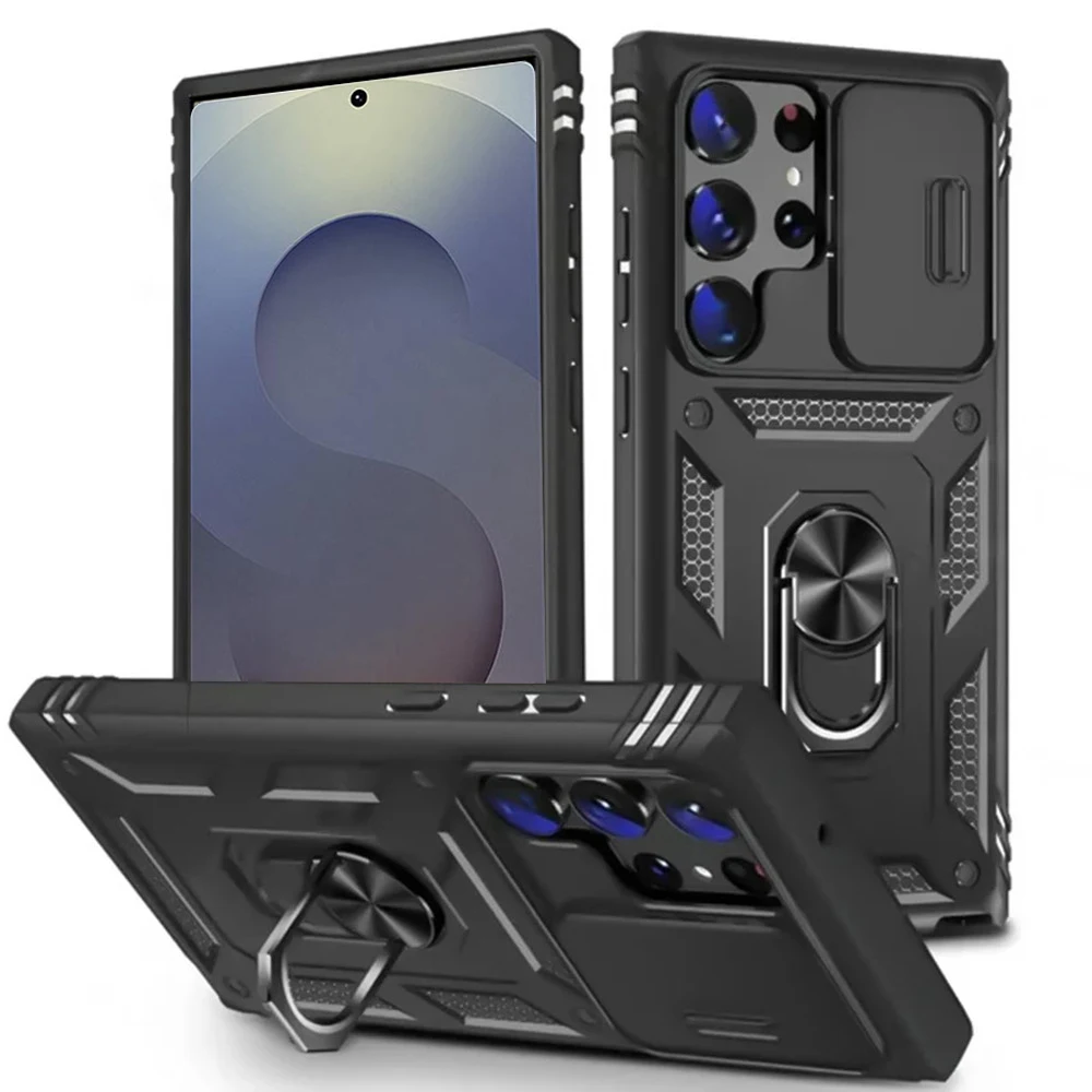 360° Rotating Armor Phone Case with Camera Slide and Military-Grade Protection