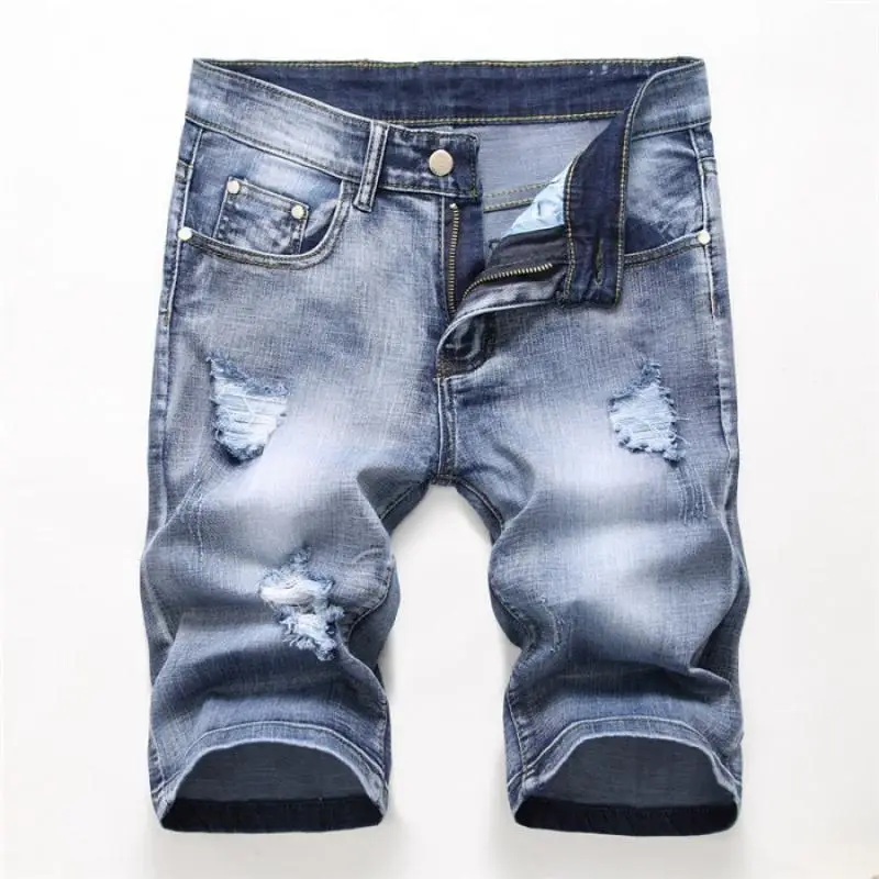 Summer Denim Shorts Men Fahsion Hole Jean Shorts Bermuda Skate Board Harem Mens Jogger Ankle Ripped Wave Knee Length Plus Size denim shorts summer jeans shorts