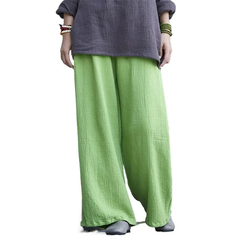 Women Long Pants Casual Loose Cotton Linen Wide Leg Trouser Women Straight Pants vintage Trouser 12 Colors streetwear pantalones