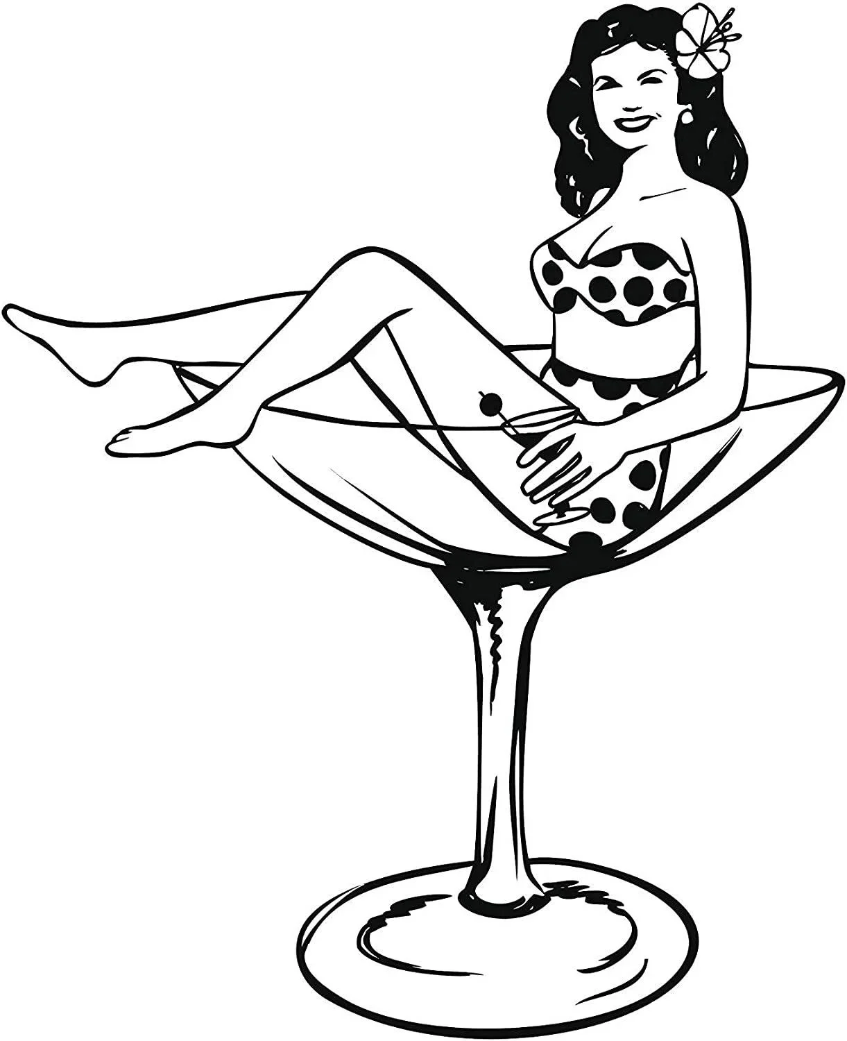 

For EW Designs Sexy Fifties Lady in Swimsuit and Giant Martini Glass Vinyl Decal Bumper Sticker (4" Tall)