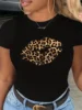 Summer women's leopard print lip print casual plus round neck short sleeved comfortable breathable T-shirt top
