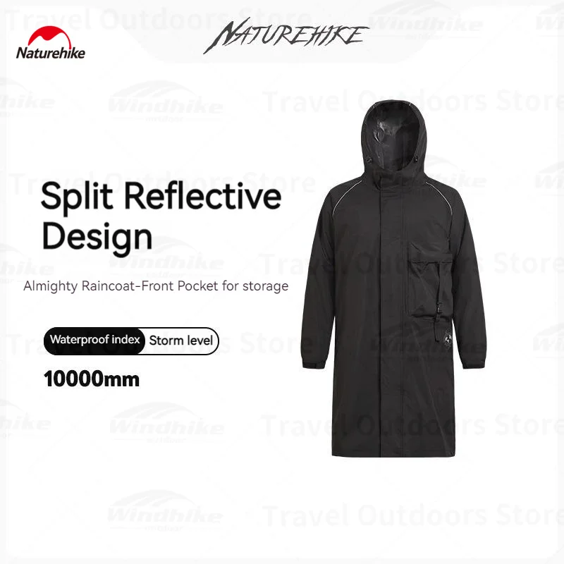 Naturehike Black Raincoat with Reflective Strip Fashion Adult