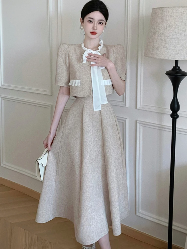 Women-s-Summer-Elegant-Short-Skirt-Suit-Casual-Korean-Bow-Top-High ...