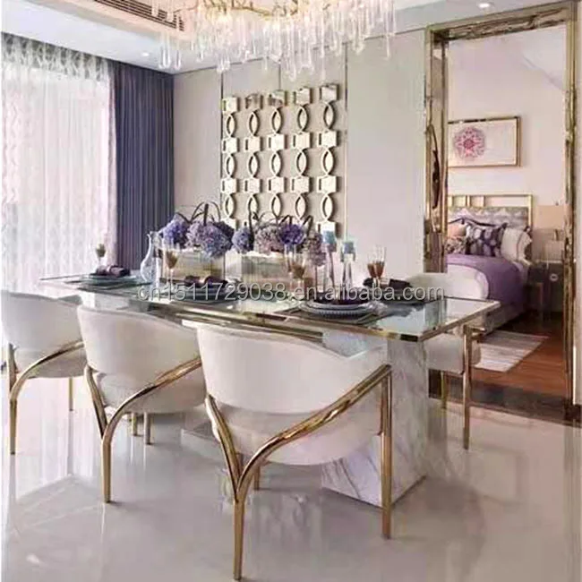 Modern design italian wedding furniture metal gold white velvet dining chair