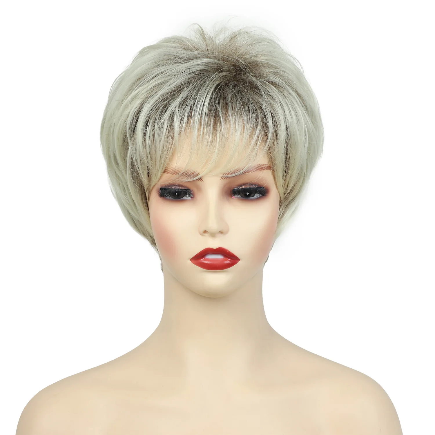 Ladies Short Nature Blonde Synthetic Wig Pixie Cut Wig With Bang For Women Daily Party Use Heat Resistant Fiber