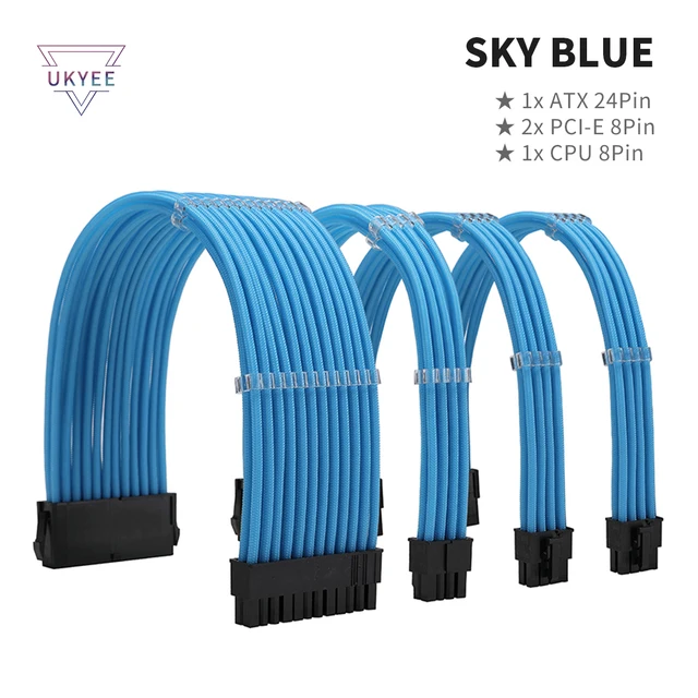 PSU Extension Cable Kit ATX 24Pin PCIE 8Pin EPS/CPU8Pin Various Colors