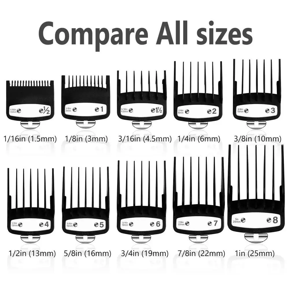 10pcs/set Pro Cutting Guide Comb Hair Clipper Limit Comb With Metal Clip For WAHL Universal 1.5/3/4.5/6/10/13/16/19/22/25mm 10pcs replacement universal hu46 metal uncut blank flip remote key blade for opel chevrolet