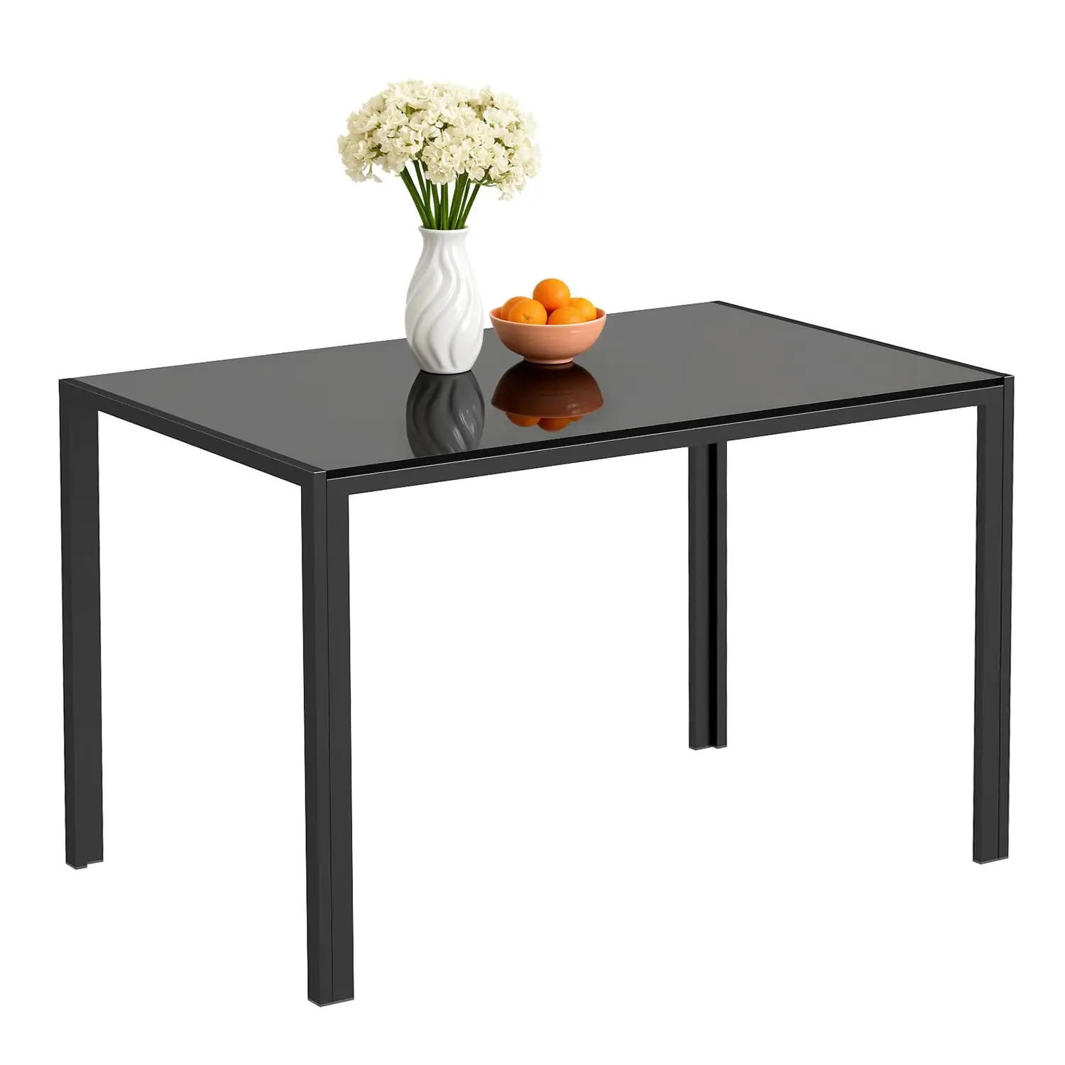 FDW | 5-Piece Dining Table Set Black Glass Kitchen Table with 4 Upholstered Chairs and Faux Leather Cushions Space-Saving — Blue