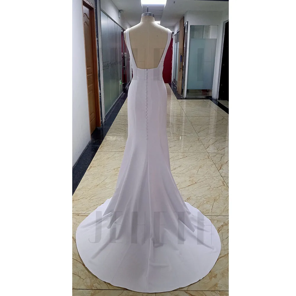 JEHETH Backless Square Collar Satin Mermaid Wedding Dress Sexy White Spaghetti Straps Chic Boho Bridal Gowns vestidos de novia pink wedding dress