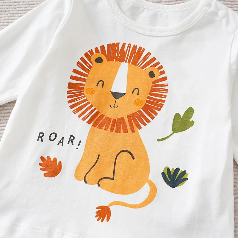 Baby Boy And Girl Pure Cotton Top Cartoon Lion T-shirt Spring And Autumn Pullover Outdoor Clothes Baby Daily Base Clothes