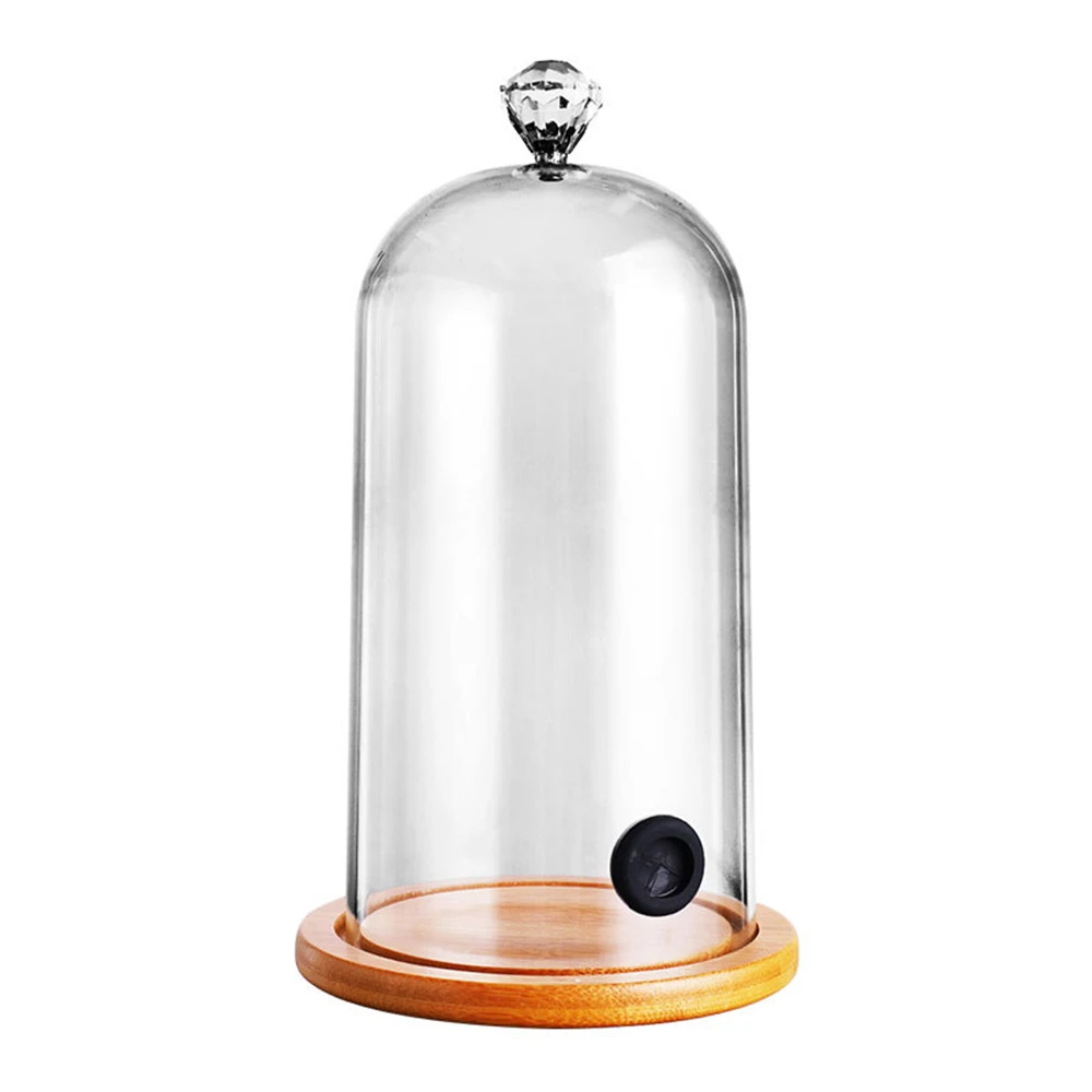 Produktbild von Räucher-Cloche Aus Glas Mit Holzplatte – Für Speisen & Cocktails, Passend Für Räucherpistolen, Ø 15 Cm