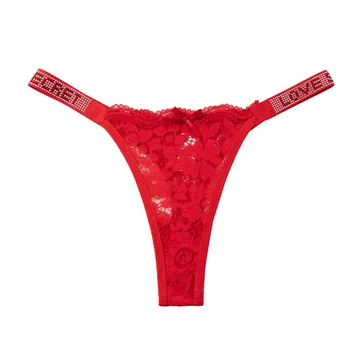 Lingerie Crystal Lace Flower Panties Cotton Crotch Embroidery Seamless Thong Underpants Low-waist Bikini Underwear Women Gifts