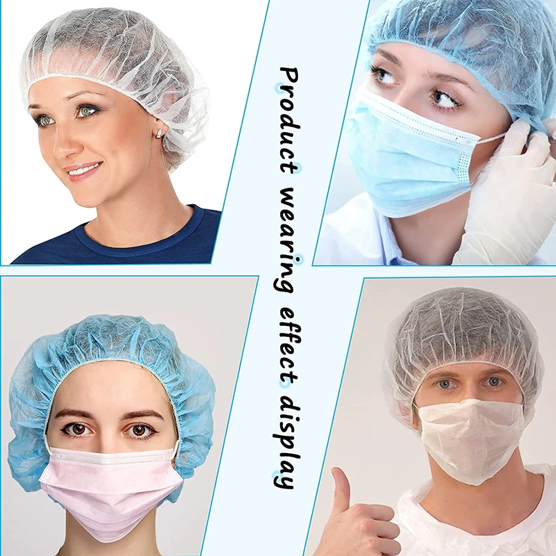 100 PCS Disposable Mop Mob Bouffant Caps 21 inch Non-Woven Clip Hair Head Cover Net for Beauty Food Salon Cooking Hairnets Caps 6