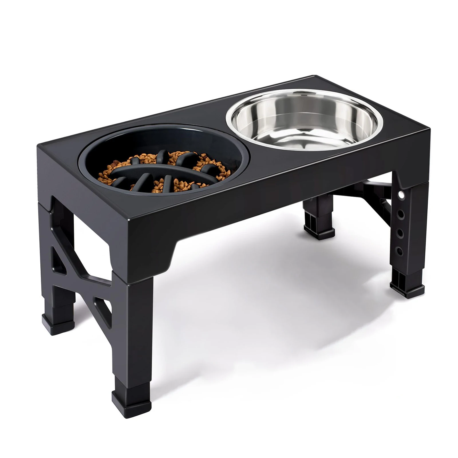 Adjustable Elevated Dog Feeder, Raised Dog Bowl Stand with Double Stainless Steel Food Water Bowls, Ergonomic Pet Feeding Station for Small Medium Large Dogs 1