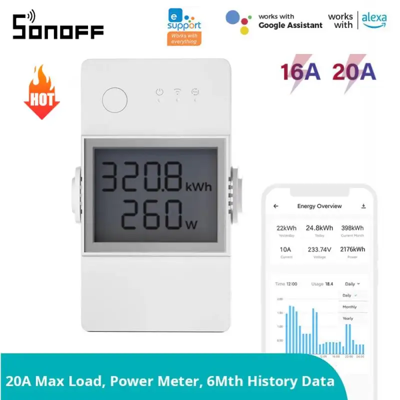 

Датчик мощности SONOFF POW Elite 16 А/20 А, умный переключатель с чипом ESP32, защита от перегрузки с ЖК-экраном через EWeLink Alexa Google Home, Лидер продаж