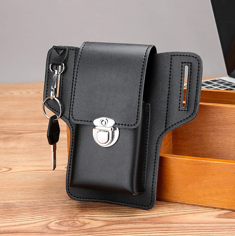 Multifunctional Leather Fanny Pack Phone Belt Bag Retro Men's Bag Cellphone Loop Holster Phone Pouch Wallet Case