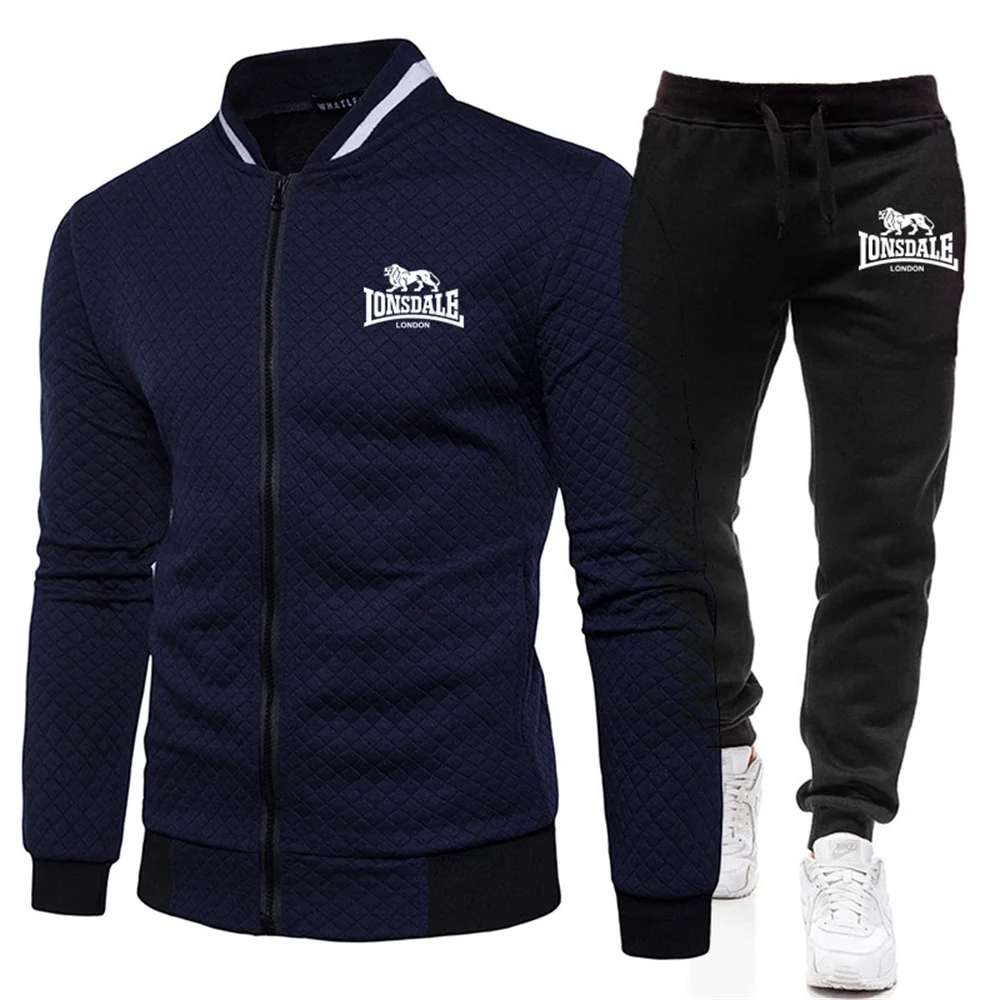 LONSDALE Men's Suit Is Comfortable Warm In Autumn Winter Business  Leisure Collar Zipper Coat+Trousers Men's Sweatshirt Suit