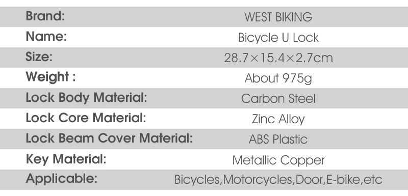 WEST RADFAHREN Fahrrad U Sperren Anti-theft Sicherheit Bike MTB Rennrad Motorrad Roller Rad Kabel Kette Lock Radfahren zubehör – Detail 4