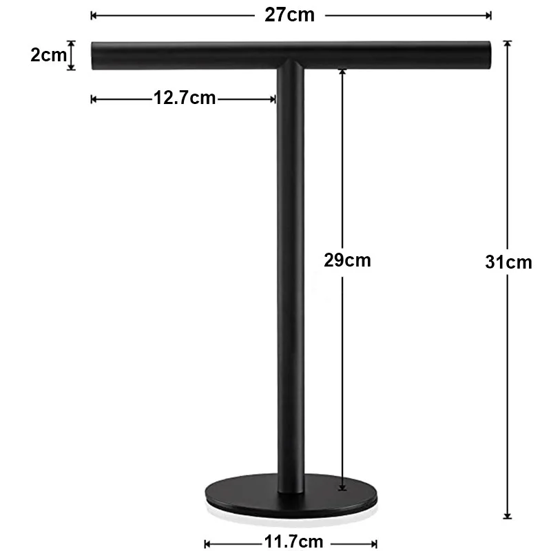 Toallero de mano, toallero de pie doble en forma de T, soporte para toallas  de mano SUS304 de acero inoxidable para encimera de tocador de baño, negro