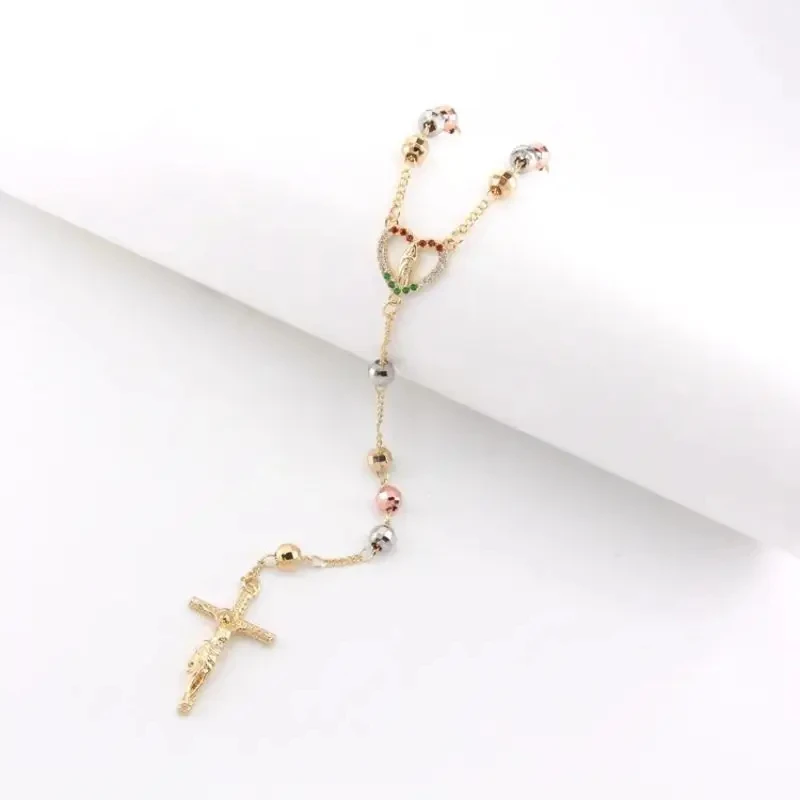 

Ruixi Virgin Mary Cross Jewelry Gold Plated Three Color Rosary Saint Virgin of Guadalupe Women's Pendant Necklace Gift Party