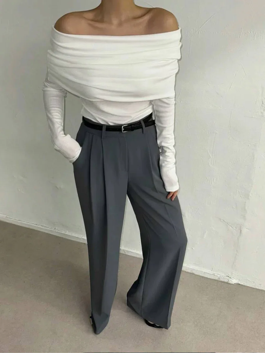 Sweater Knit Pullover Backless Women Slim Bandeau Solid Cropped Top Streetwear Off-Shoulder Elegant Autumn Knitwear Top
