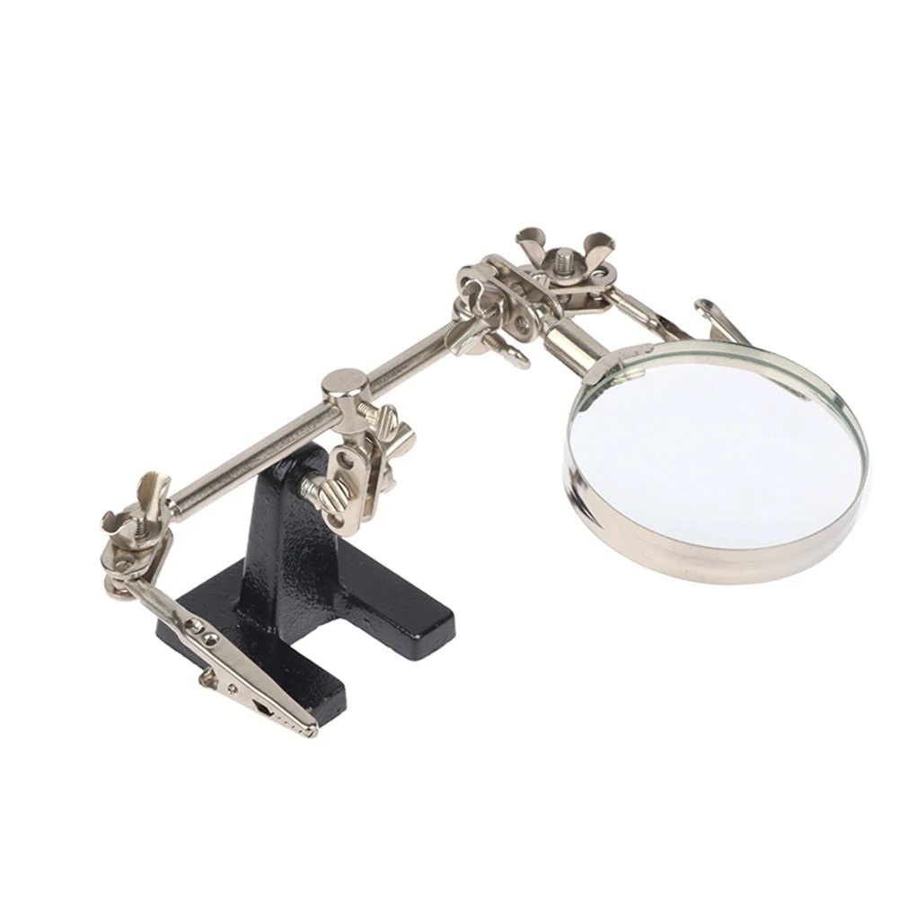 Auxiliary Clip Adjustable Desktop Magnifier 5X Loupe Glass Lens for Circuit Board Inspection Welding Soldering Stand Repair Tool