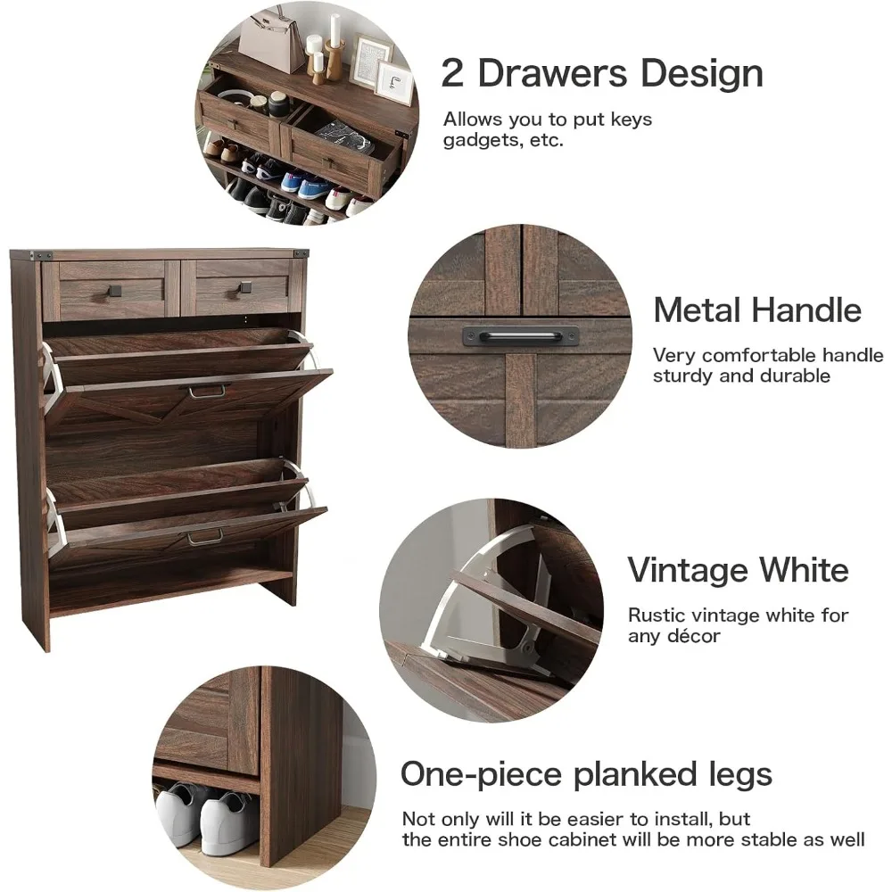 Shoe Storage Cabinet Flip Drawers & 2 Drawers,Shoe Cabinet Storage with Legs for Entryway,Freestanding Shoes Organizer 3