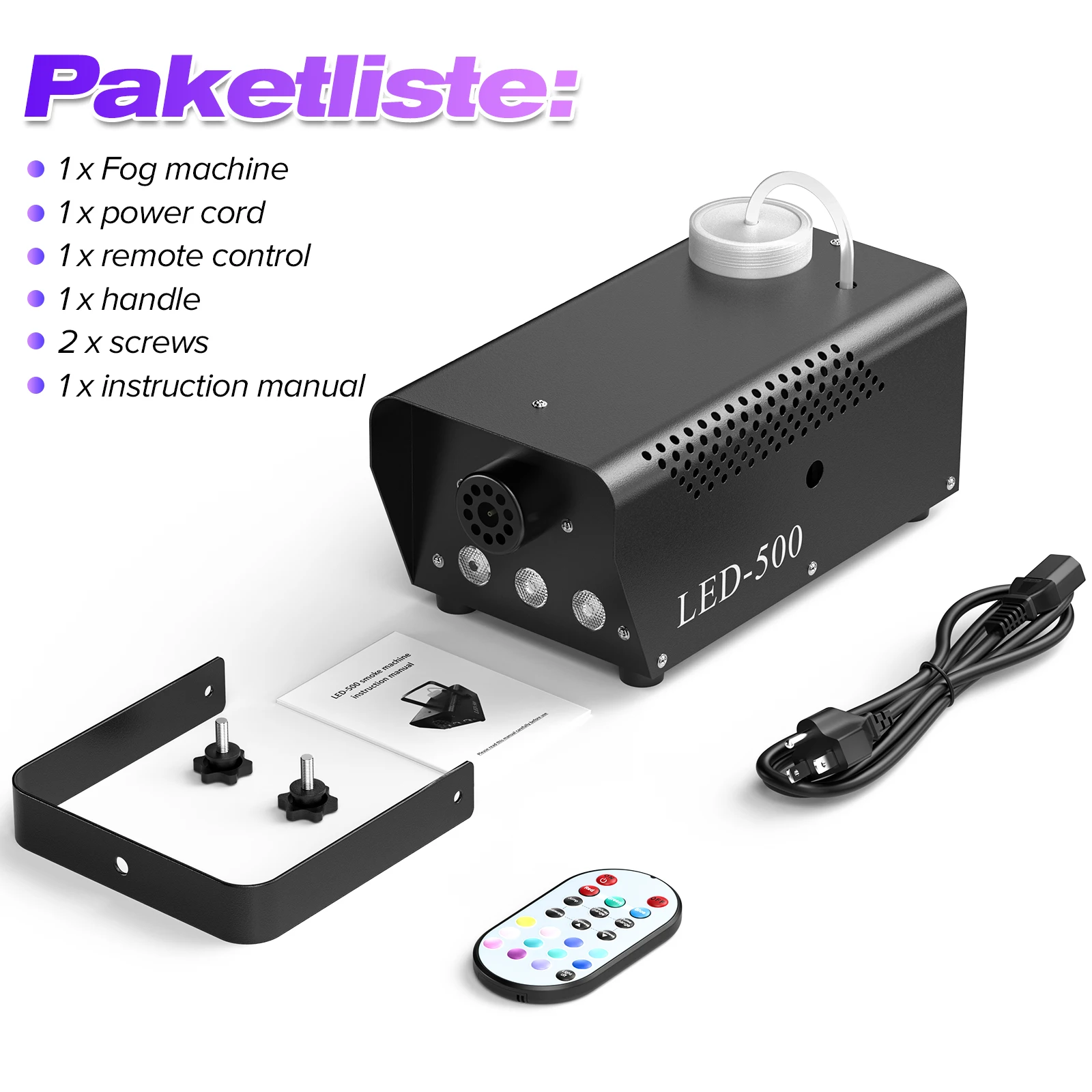 Mini Smoke Machine U'King 500W Smoke Machine RGB LED Fog Machine Stage Lighting Effect with Remote Control Fogger For Wedding DJ Show Bar Party