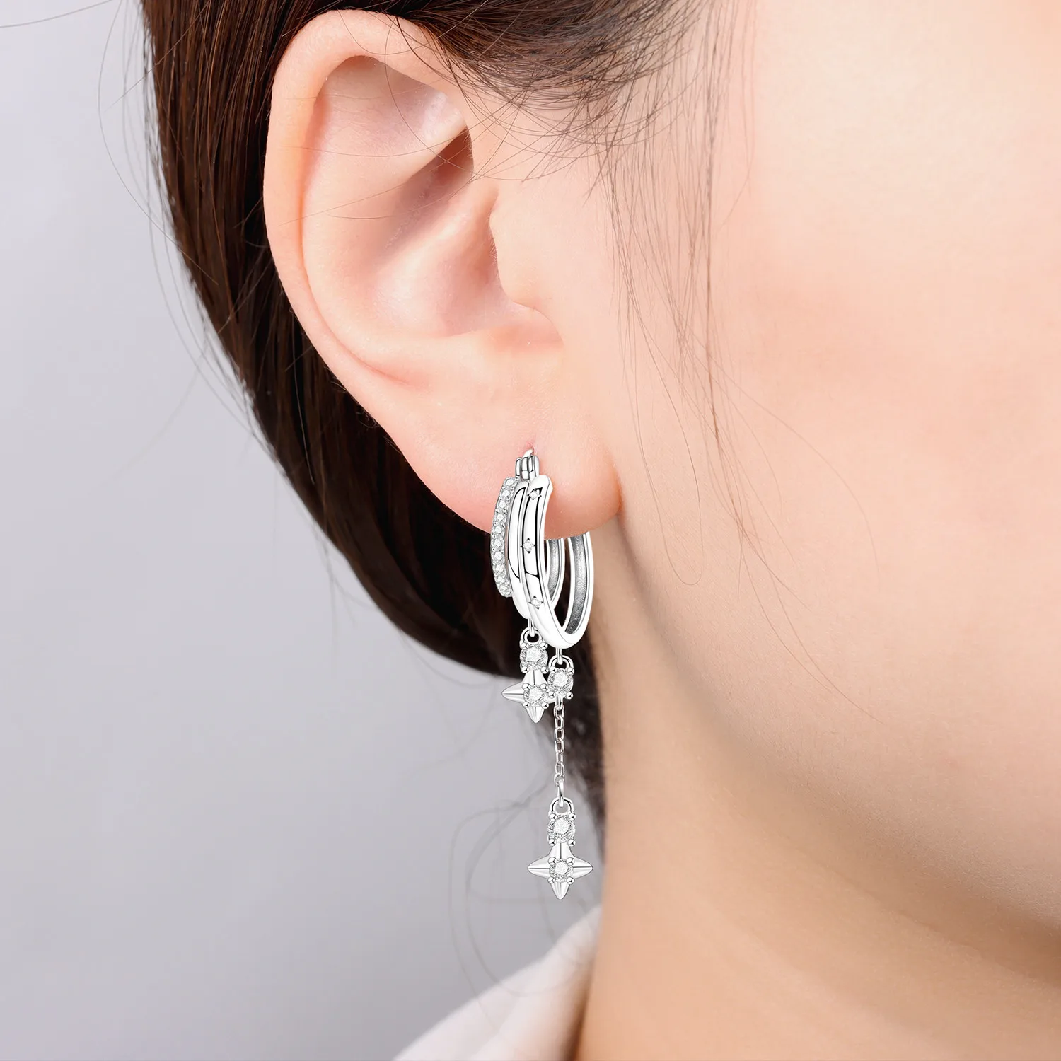 Sterling Silver Multi Layer Starry Tassel Drop Earrings Women Jewelry Gifts
