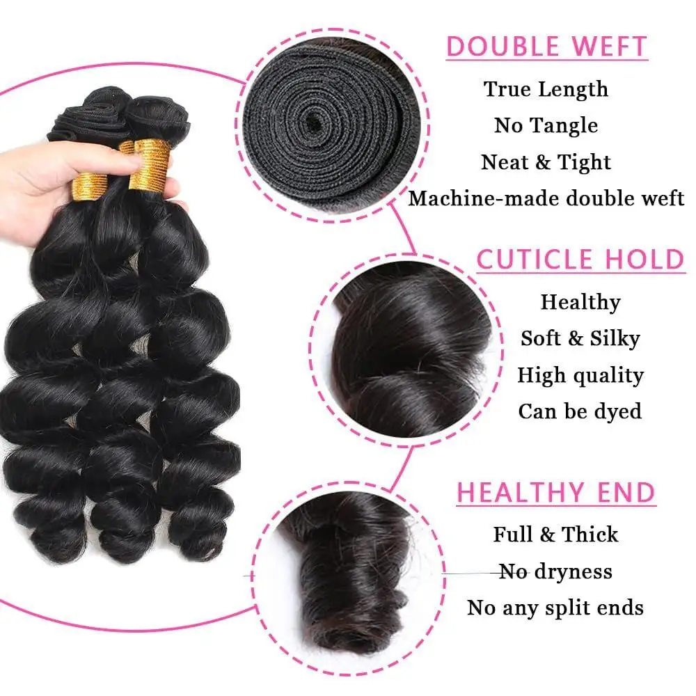 Loose Wave Human Hair Bundles 100% Human Hair Bundles Natural Black 1/3 Pieces Deal Malaysia Loose Wavy Weave Extensions