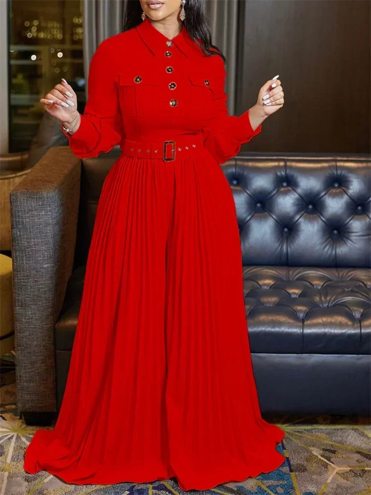 Wmstar Jumpsuit Women's Clothing Office Lady Button Fashion Maxi Rompers New in Fall Clothes Wholesale Dropshipping with Belt