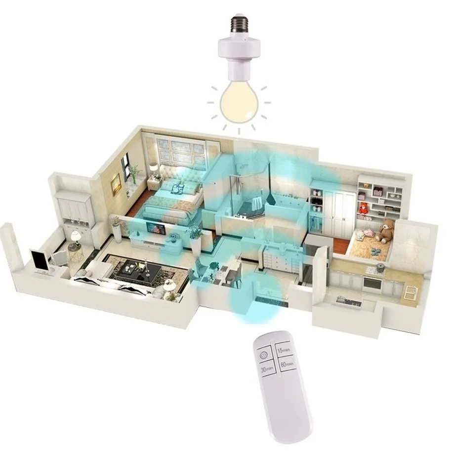 Wireless remote control smart timer switch E27 to E27 lamp holder 220V house multi light switch baby room bedroom timer