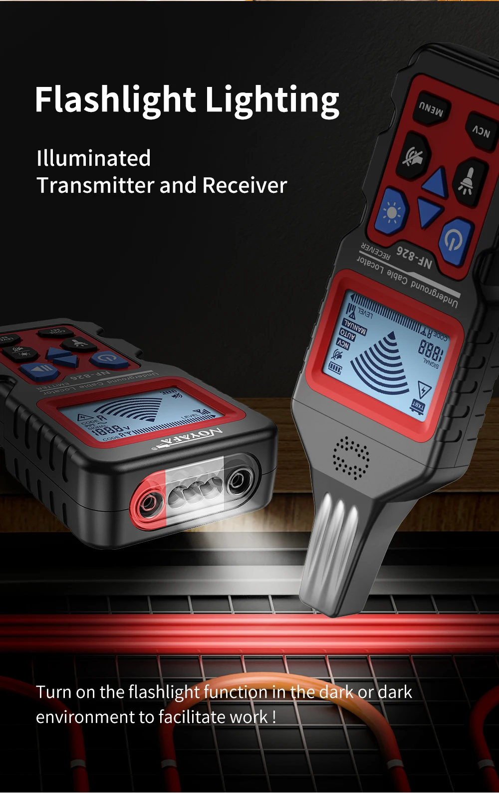 NF-826 Untergrund-Kabelsuchgerät mit LCD-Display, Draht- und Kabeldetektor, Rohrleitungsfinder für Wand und Boden, Professioneller Kabelfinder und Drahtverfolger – Detail 10