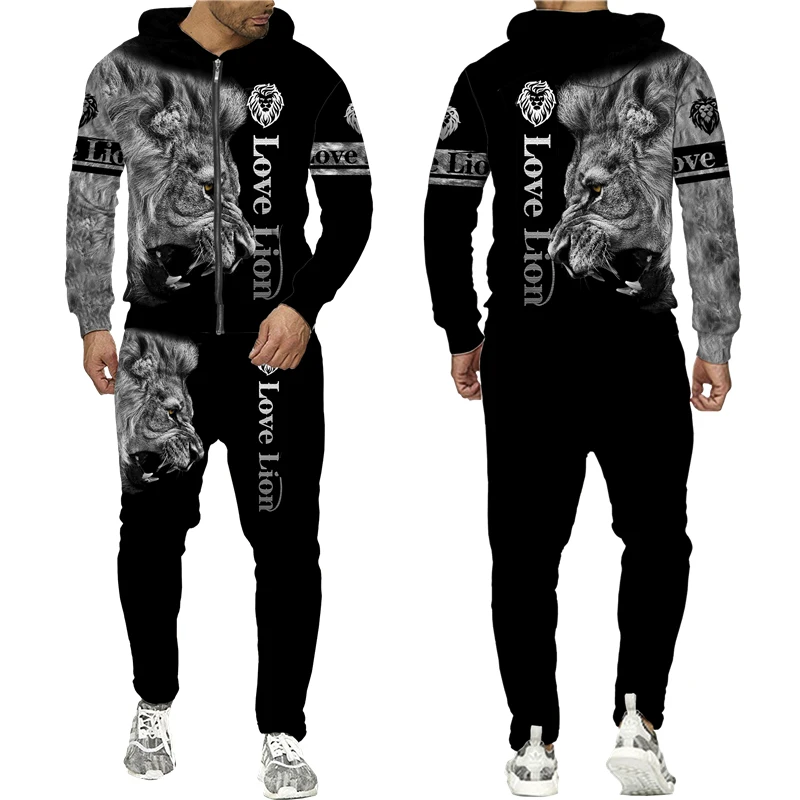 Men's Casual Hooded Suit Long Sve Zipper Comfortable Set Spring Faion Loose Fit Pants Printed Design Non-Brand Garment