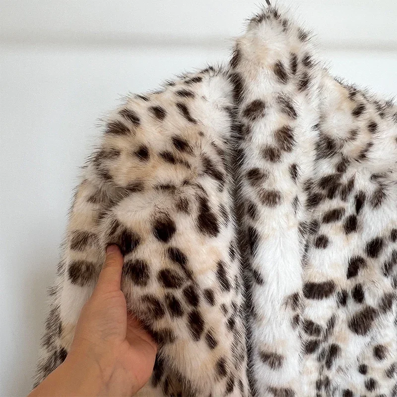Luxury Maxi Long Leopard Belted Faux Fur Coat Women Winter Brand Fashion Mob Wife Vibe Fox Fur Jacket Overcoat