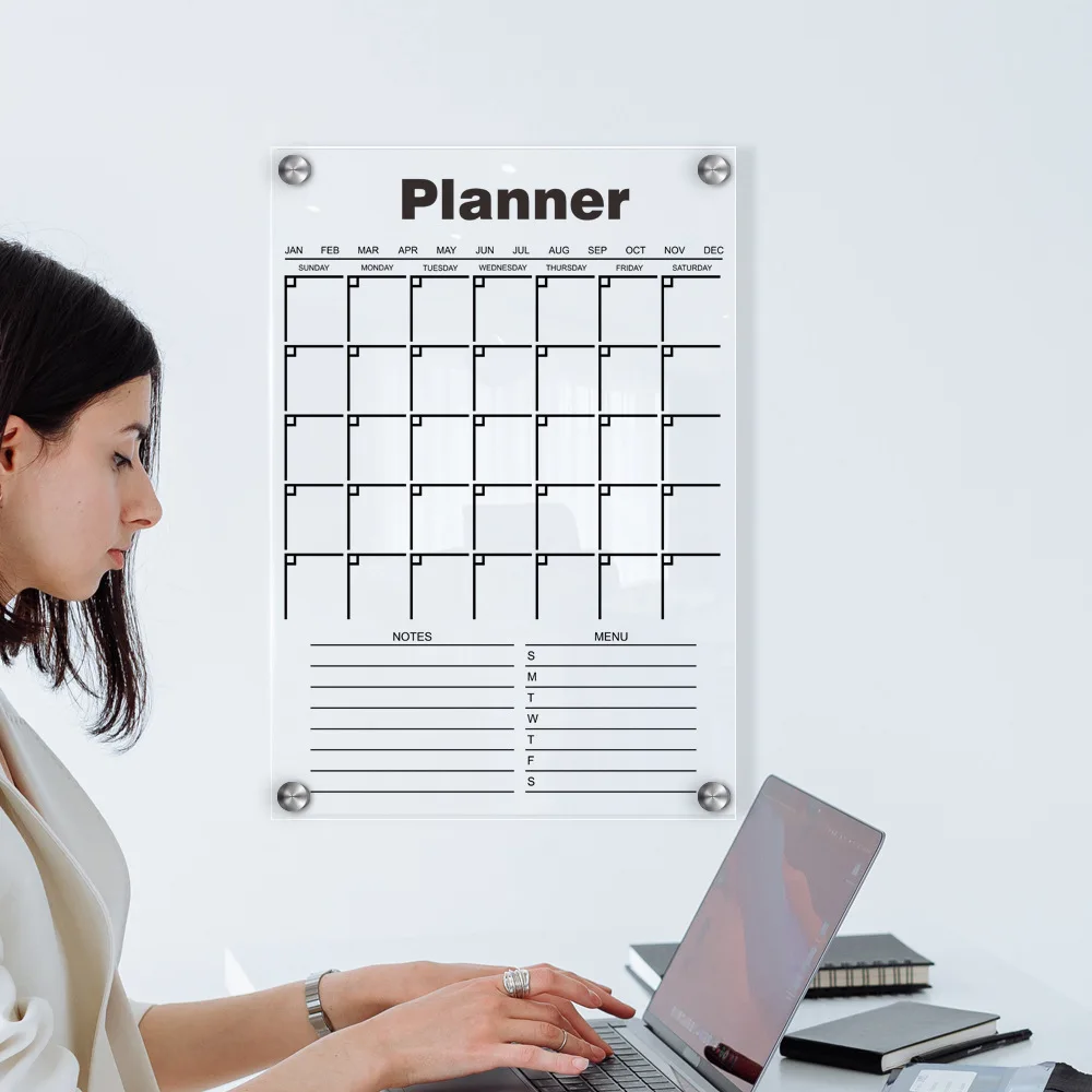 Classic Acrylic Calendar for Wall Oversize 24' X 18' Clear Home Office Glass Calander Dry Erase Board Large Reusable Whitebo