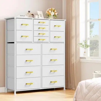 Dresser for Bedroom with 16/10 Drawers Large Chest of Drawers Tall Dressers Wood Top and Metal Frame
