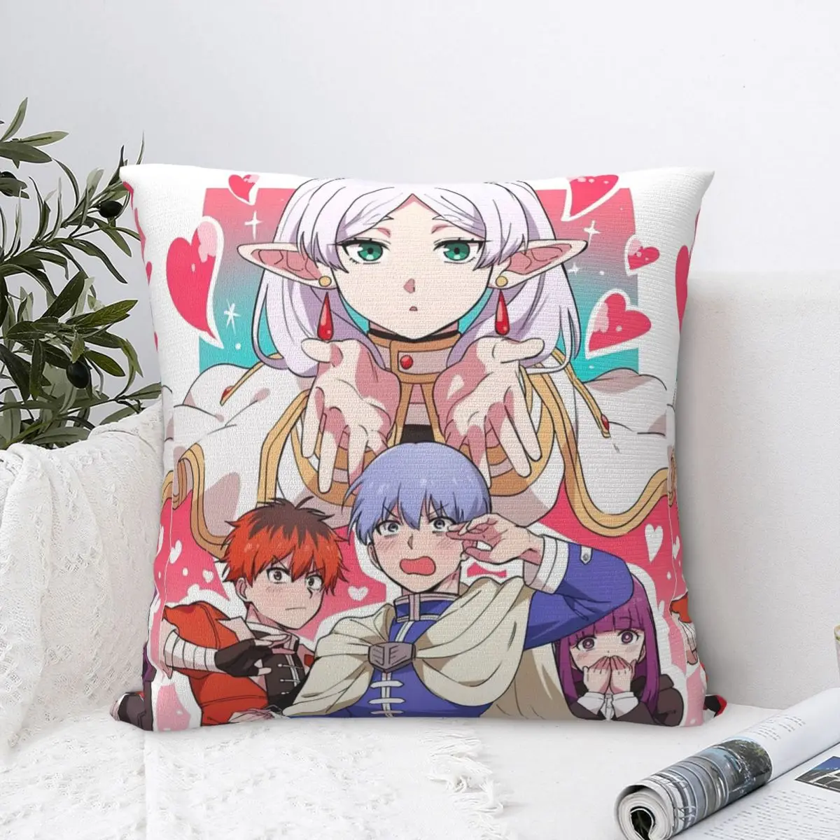 

Frieren Fern Anime Square Pillow Cases Cushion Cover Customized Zipper Decorative Pillowcover for Living Room 45*45cm