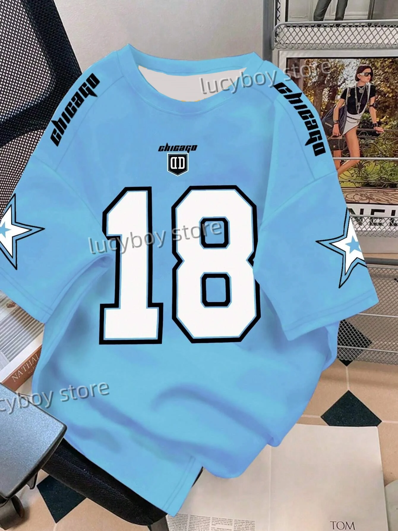 Mens 3D Number 18 Printed Short Sleeve T Shirt Man V Neck