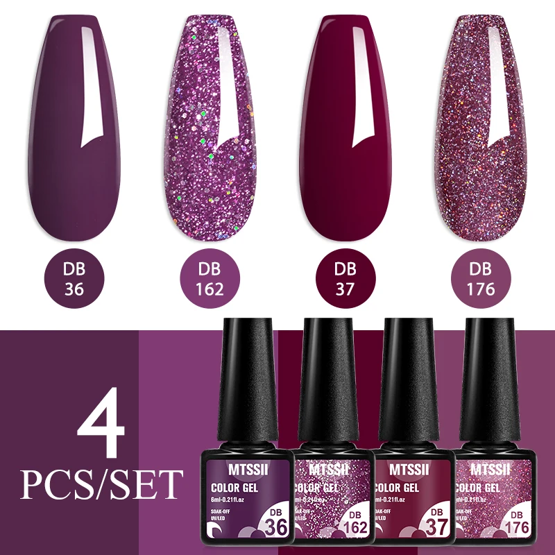 4Pcs/Set Gel Nail Polish Glitter Popular Colors In Autumn Black Semi Permanent Soak Off UV LED Nail Art Varnish Supplies 3