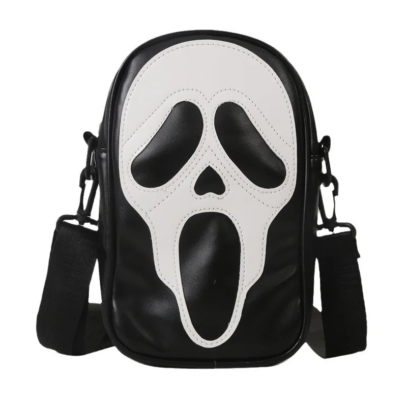 Edgy Skull & Ghost Crossbody Shoulder Bag, New Funny Phone Carrier Purse for Women/Men Compact Square Bag Gothic Personality