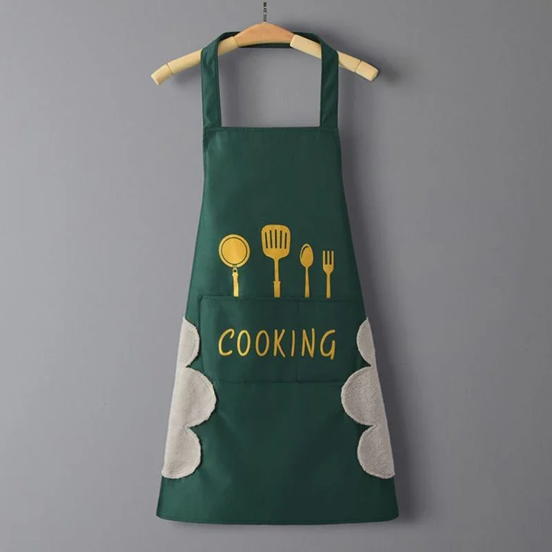 Waterproof and Oilproof Kitchen Apron with Hand-Wiping Design