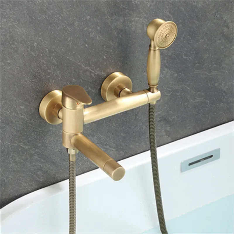 Bathtub Shower Set Wall Mounted Antique Bronze Rotatable Bathtub ,Bidet Faucet  Bathroom Bath & Mixer Tap Brass