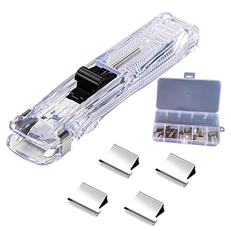 

Handheld Paper Clip Dispenser, Portable Fast Paper Clipper With 50 Reusable Silver Metal Clips For Desktop Document Easy To Use