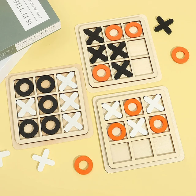 Toy Wooden Tic-Tac-Toe Chess Three Line OX Puzzle Board Party Table Games Building Blocks Toys For Kids Children Early Education 2