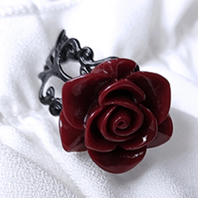 Red Rose Gothic Victorian Rings Adjustable Finger Rings Goth Trendy Flower Open Rings Halloween Party Jewelry Wedding 2