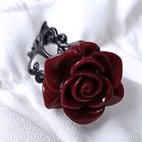 Red Rose Gothic Victorian Rings Adjustable Finger Rings Goth Trendy Flower Open Rings Halloween Party Jewelry Wedding 2
